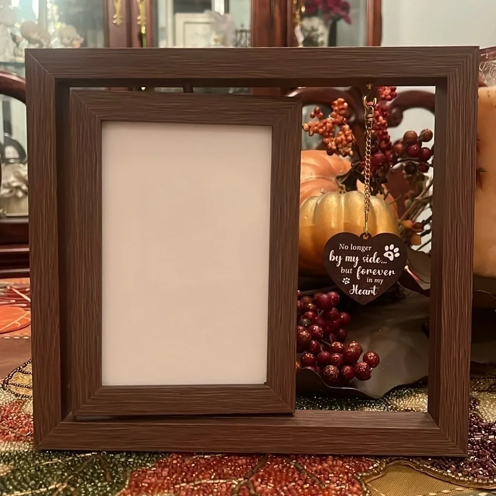 Brand New Pet Memorial Picture Frame Dog Cat Loss Rotating Wooden Photo Holder